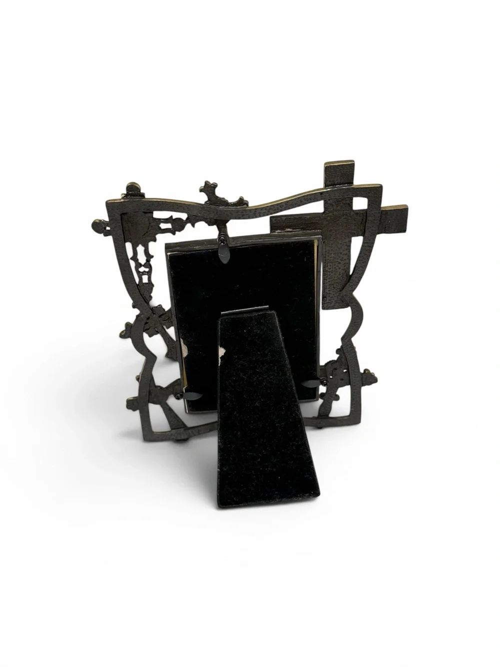 Vintage Decorative Bronze Cross Frame – Ornate Crosses & Gem Accents